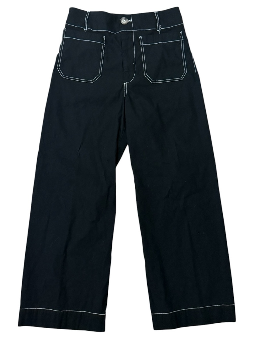 Maeve Colette Wide Leg Pants Black Contrast Stitch Cropped High Rise 28 Anthro